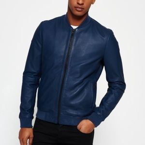 Superdry Men’s Idris Elba Leather Jacket. Blue. Snug XL.